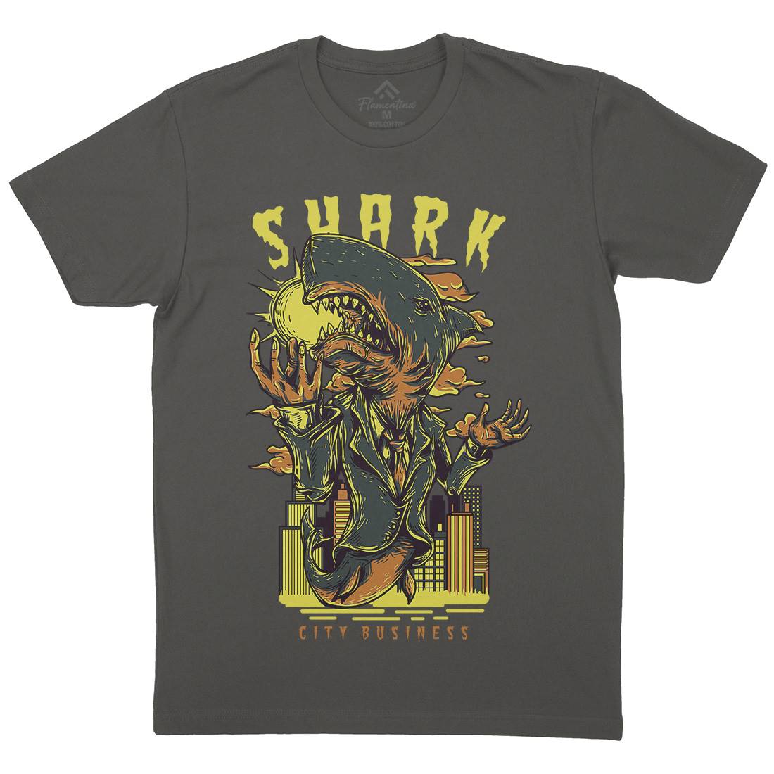 Shark City Mens Organic Crew Neck T-Shirt Horror D813