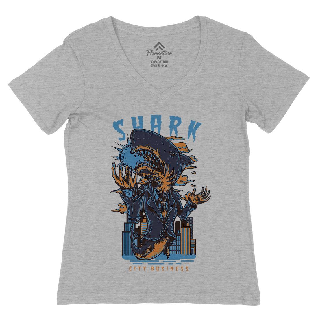 Shark City Womens Organic V-Neck T-Shirt Horror D813