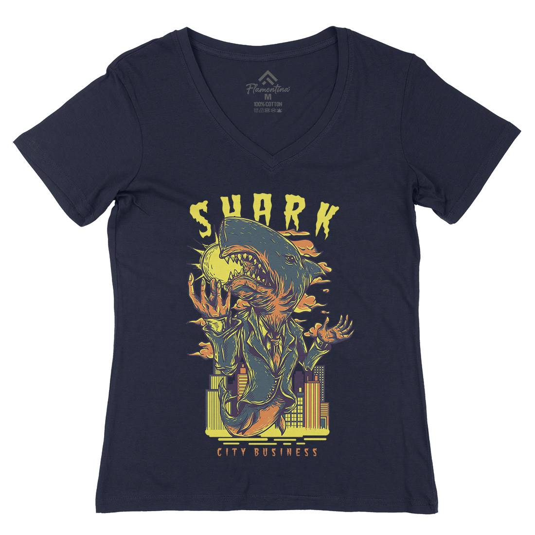 Shark City Womens Organic V-Neck T-Shirt Horror D813