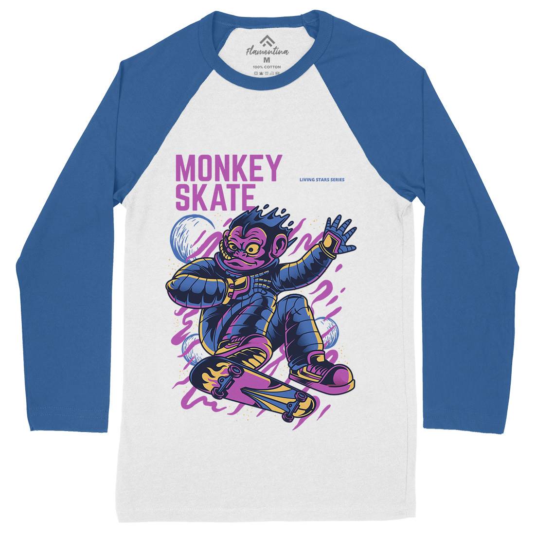 Monkey Mens Long Sleeve Baseball T-Shirt Skate D814