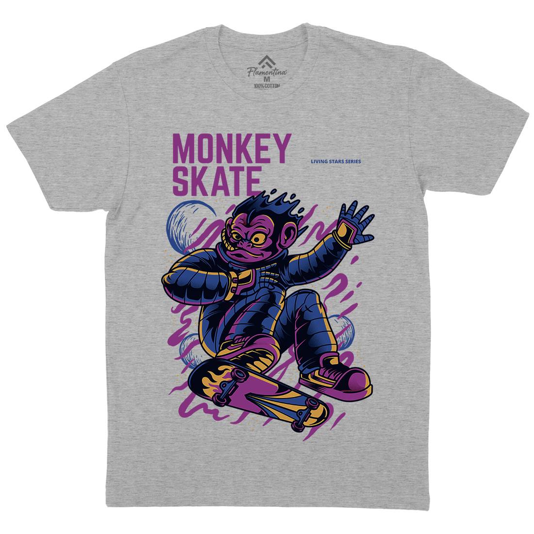 Monkey Mens Organic Crew Neck T-Shirt Skate D814
