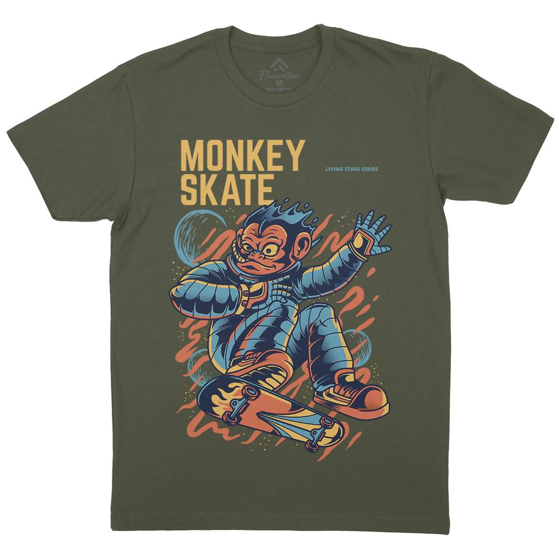 Monkey Mens Organic Crew Neck T-Shirt Skate D814