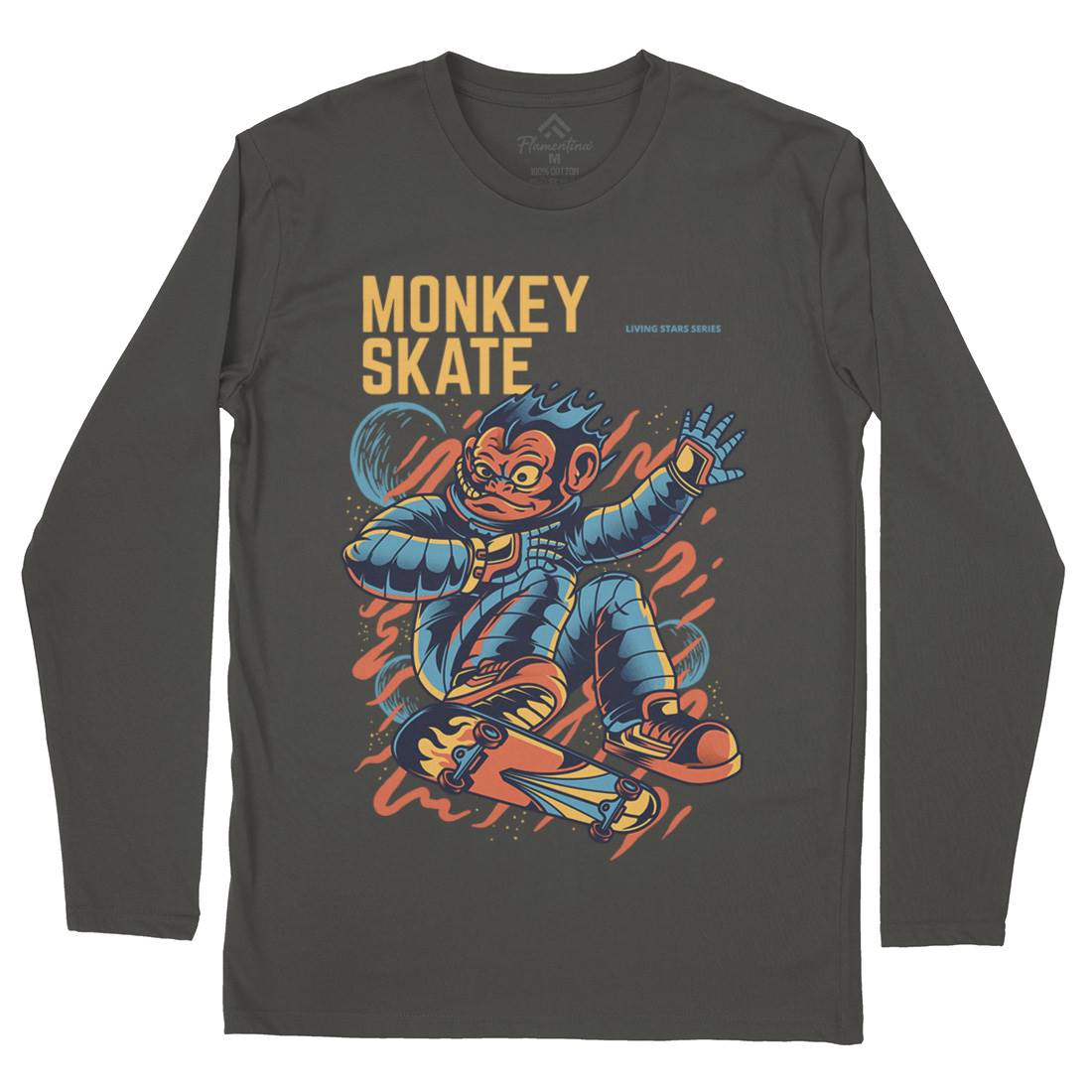 Monkey Mens Long Sleeve T-Shirt Skate D814