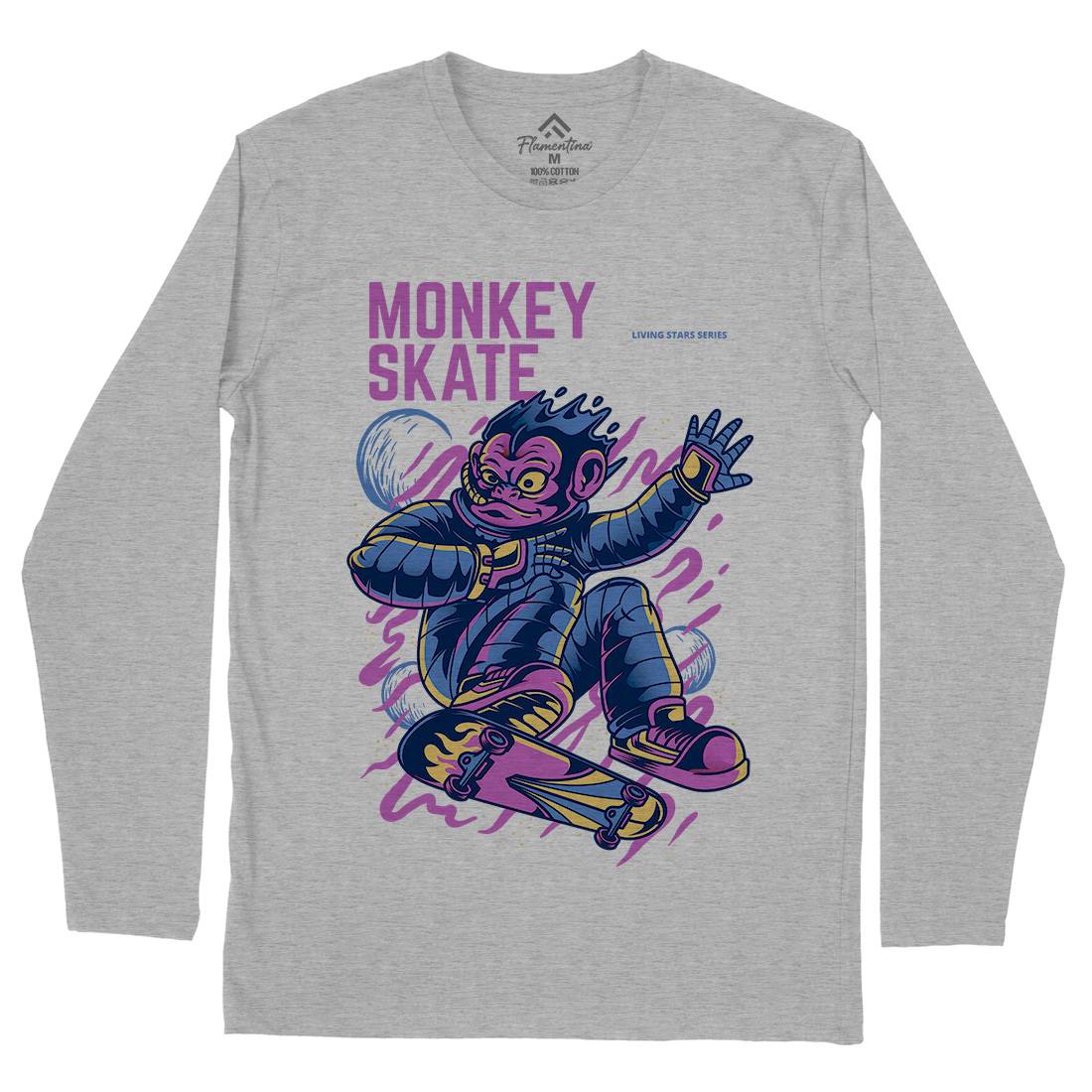 Monkey Mens Long Sleeve T-Shirt Skate D814