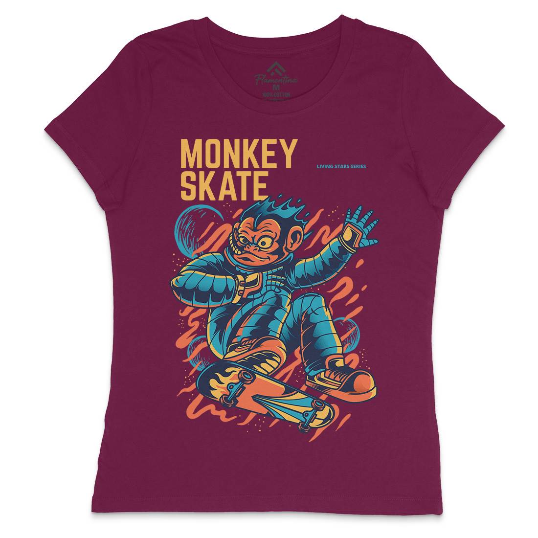 Monkey Womens Crew Neck T-Shirt Skate D814