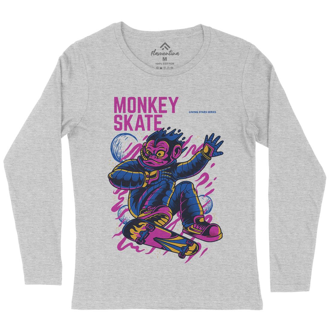 Monkey Womens Long Sleeve T-Shirt Skate D814