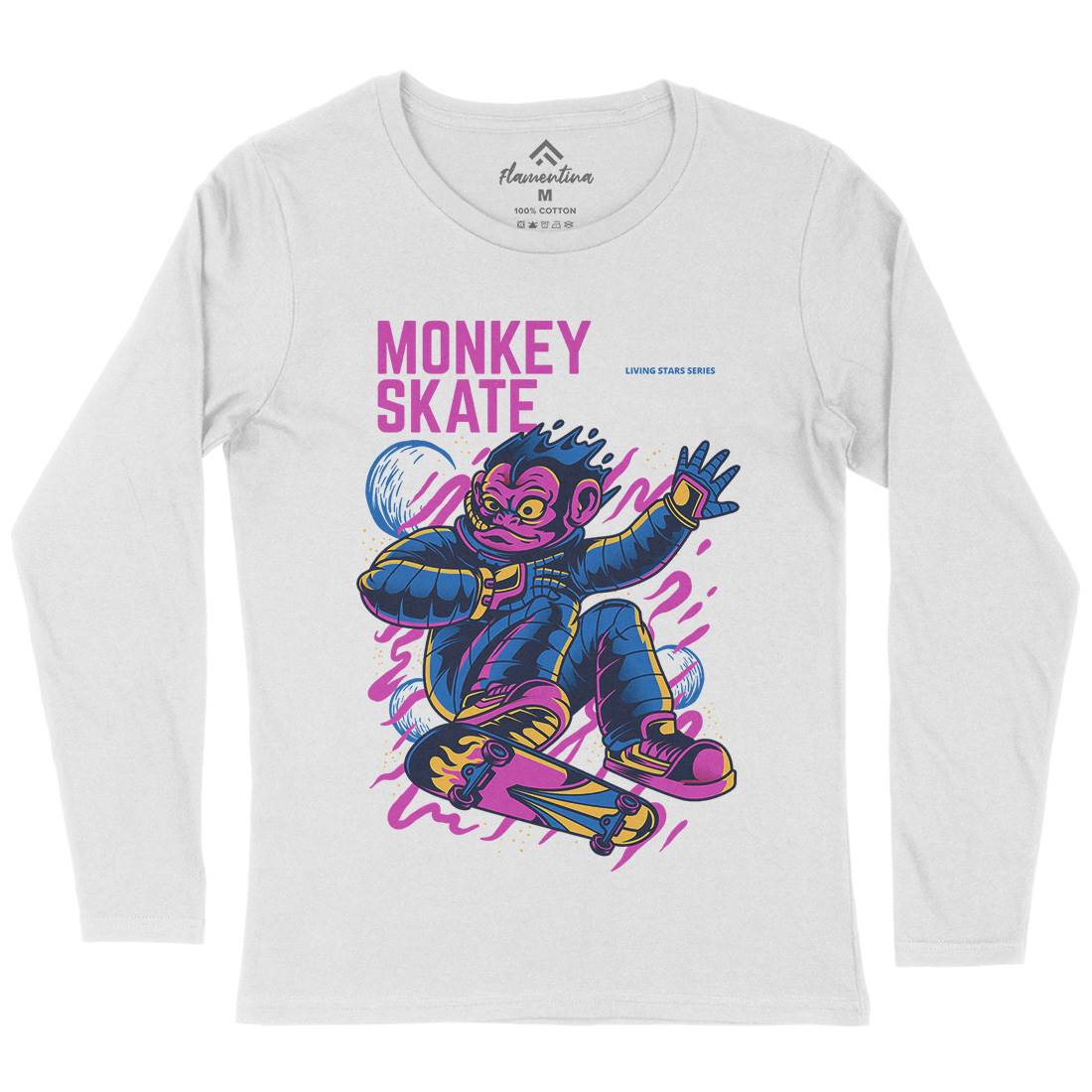 Monkey Womens Long Sleeve T-Shirt Skate D814