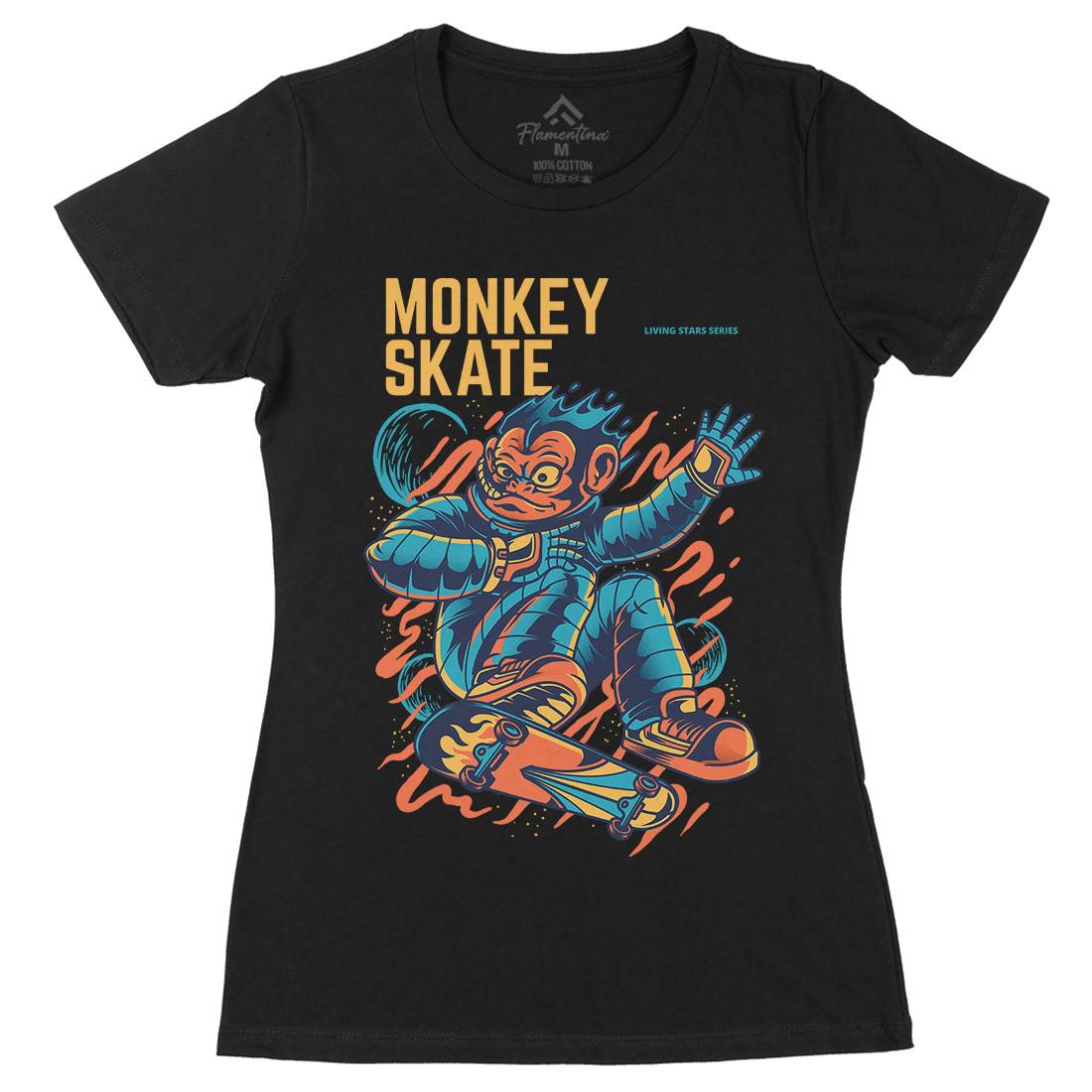 Monkey Womens Organic Crew Neck T-Shirt Skate D814