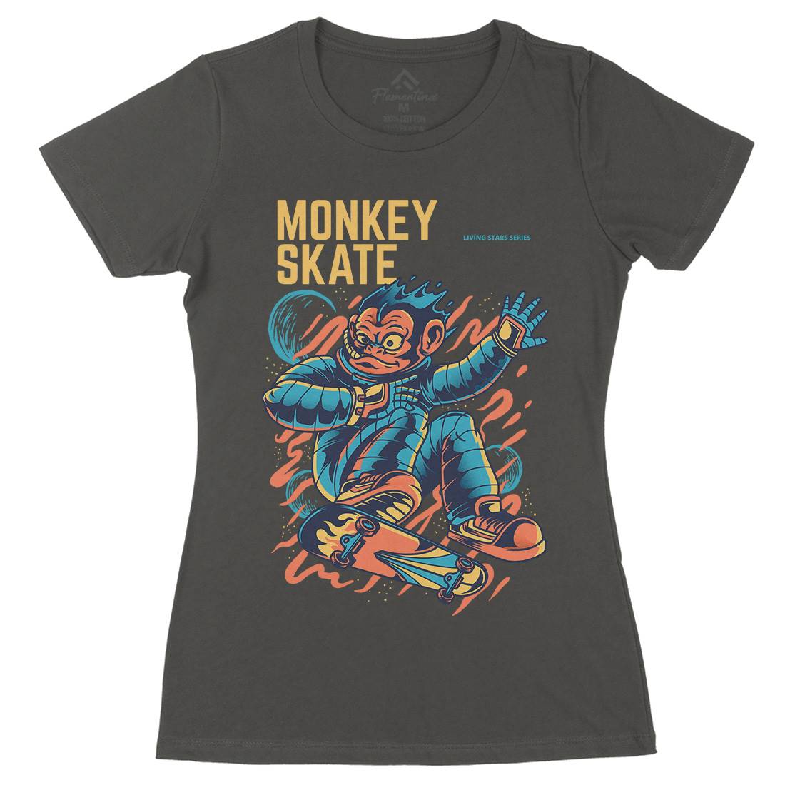 Monkey Womens Organic Crew Neck T-Shirt Skate D814