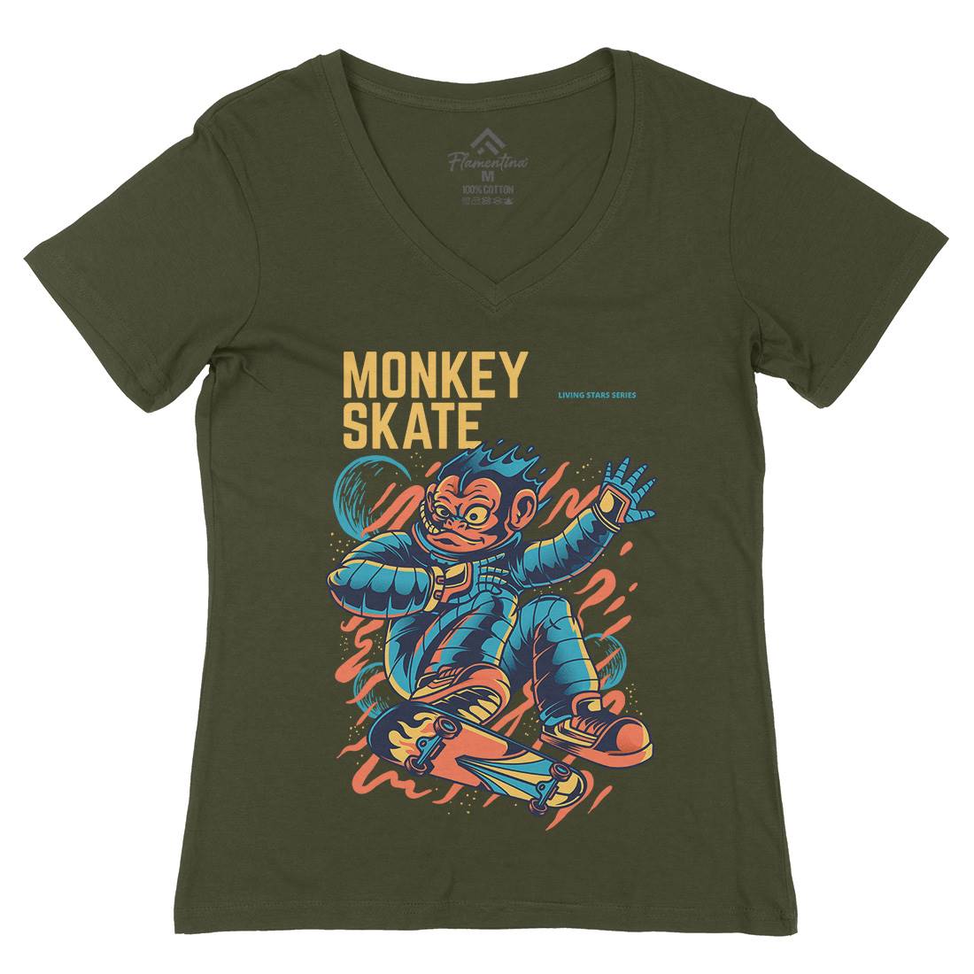 Monkey Womens Organic V-Neck T-Shirt Skate D814