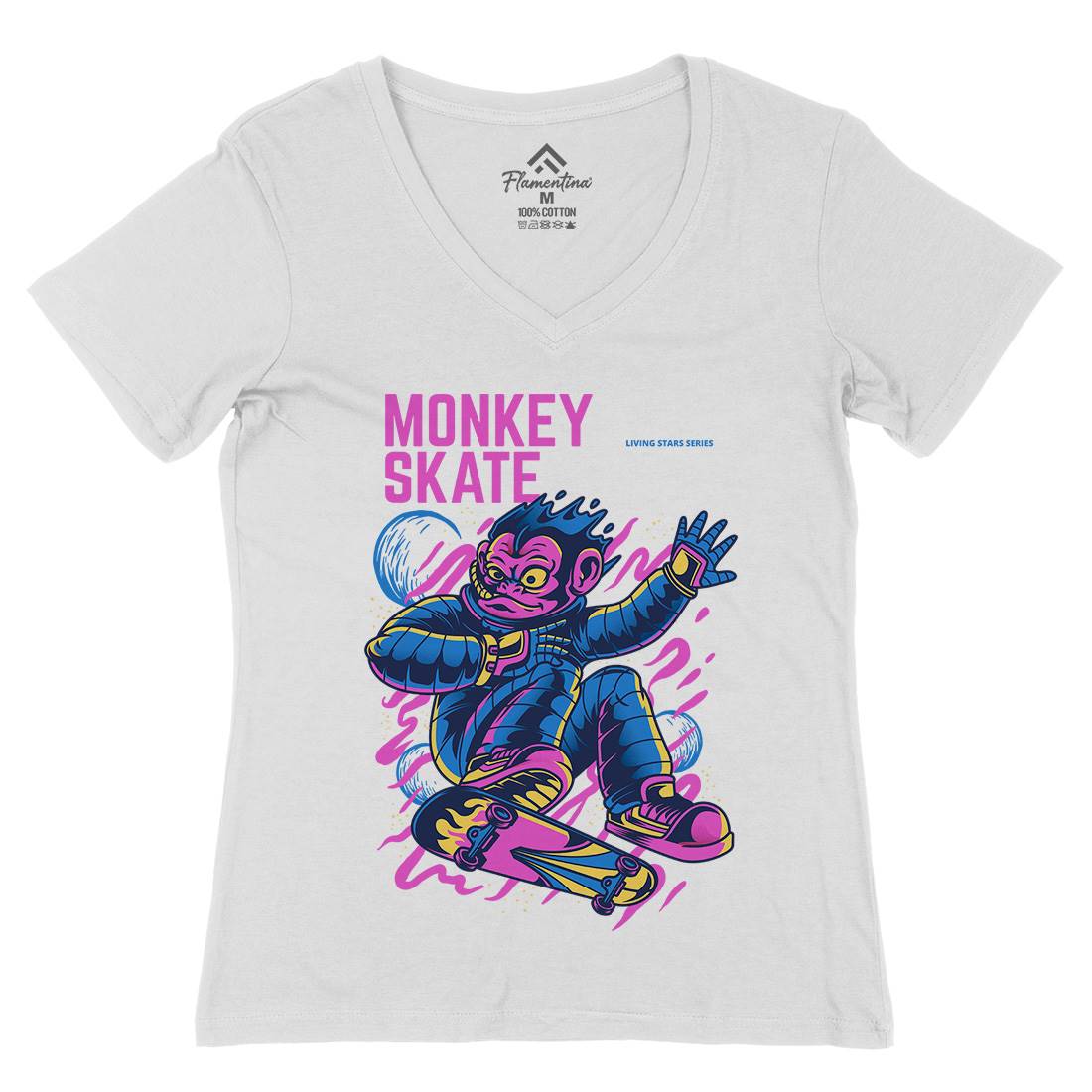 Monkey Womens Organic V-Neck T-Shirt Skate D814