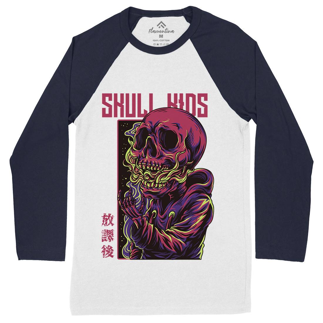 Skull Kids Mens Long Sleeve Baseball T-Shirt Horror D816