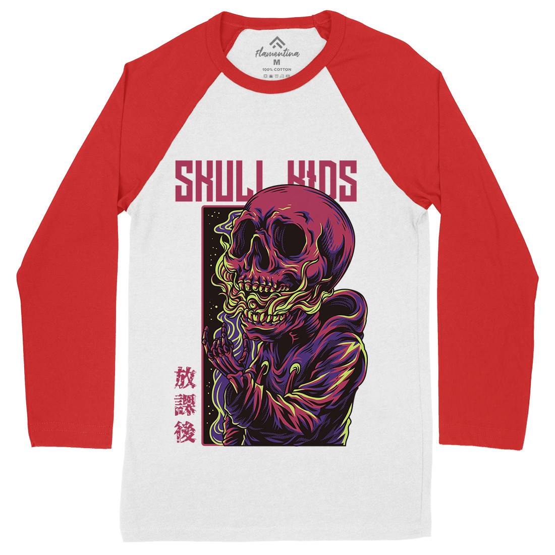 Skull Kids Mens Long Sleeve Baseball T-Shirt Horror D816