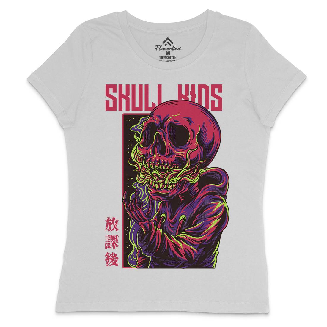 Skull Kids Womens Crew Neck T-Shirt Horror D816