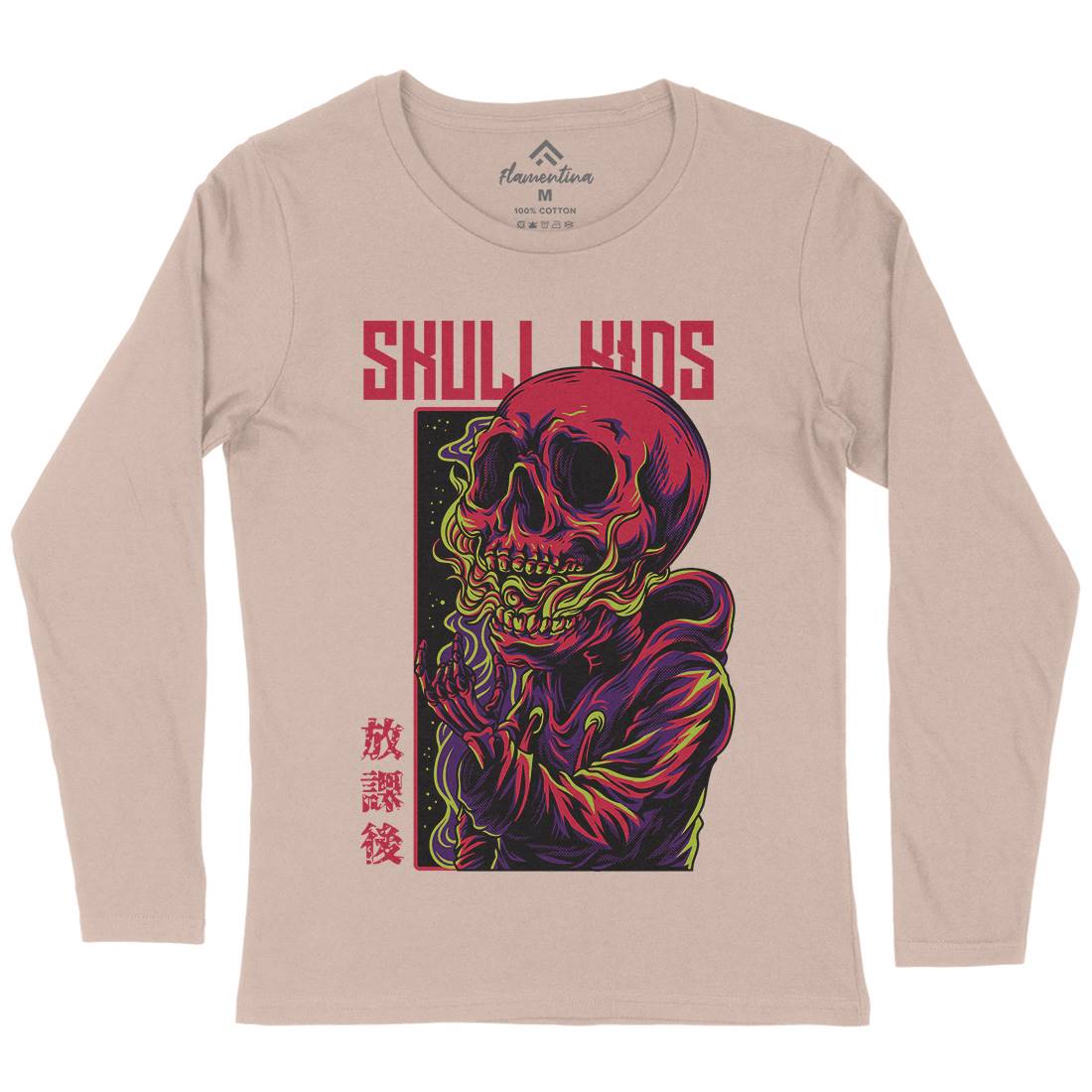 Skull Kids Womens Long Sleeve T-Shirt Horror D816
