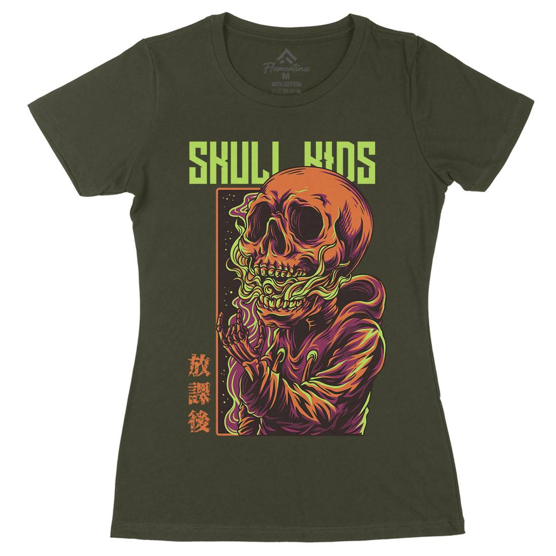 Skull Kids Womens Organic Crew Neck T-Shirt Horror D816