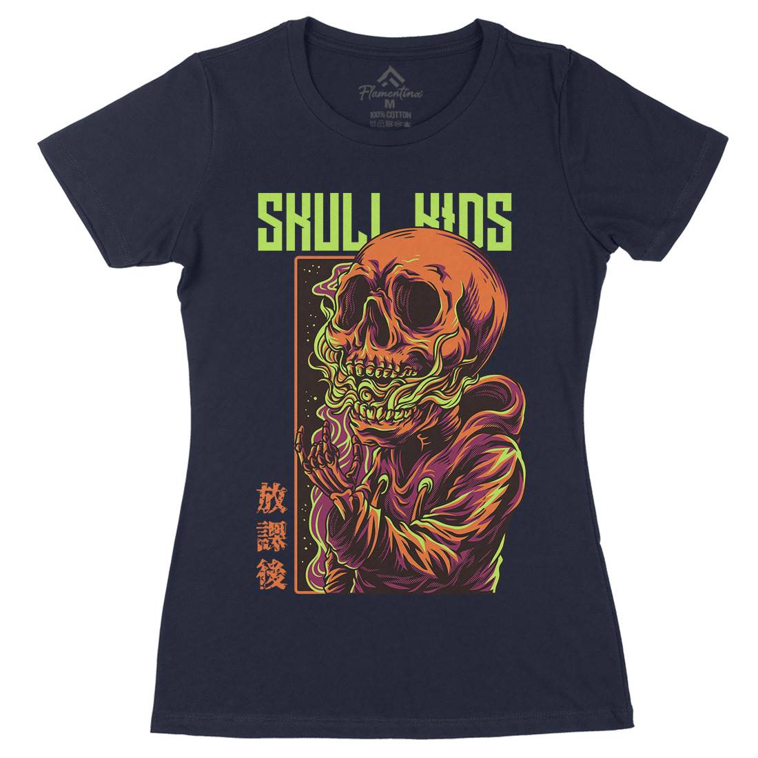 Skull Kids Womens Organic Crew Neck T-Shirt Horror D816