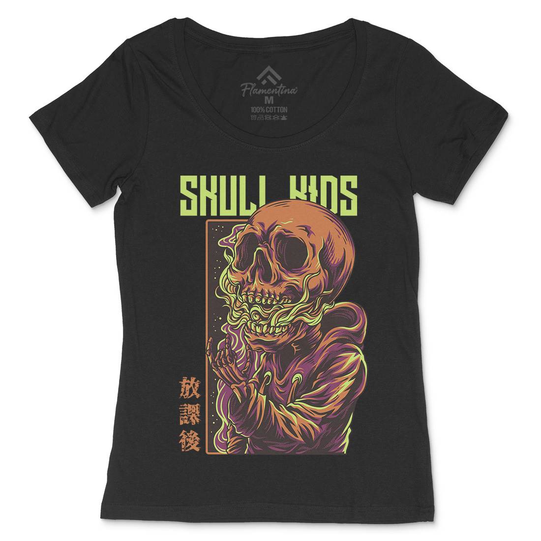Skull Kids Womens Scoop Neck T-Shirt Horror D816