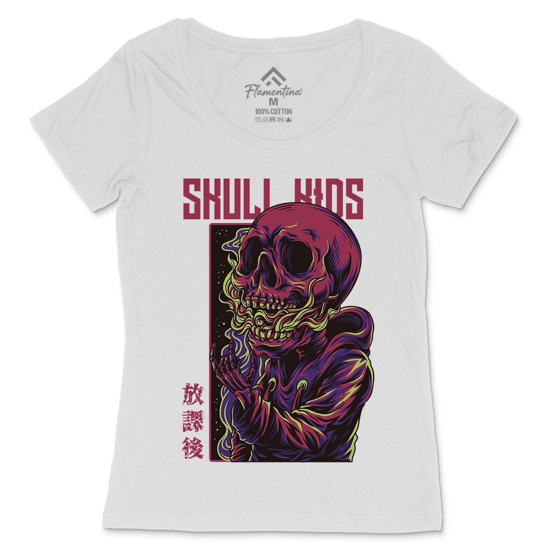 Skull Kids Womens Scoop Neck T-Shirt Horror D816