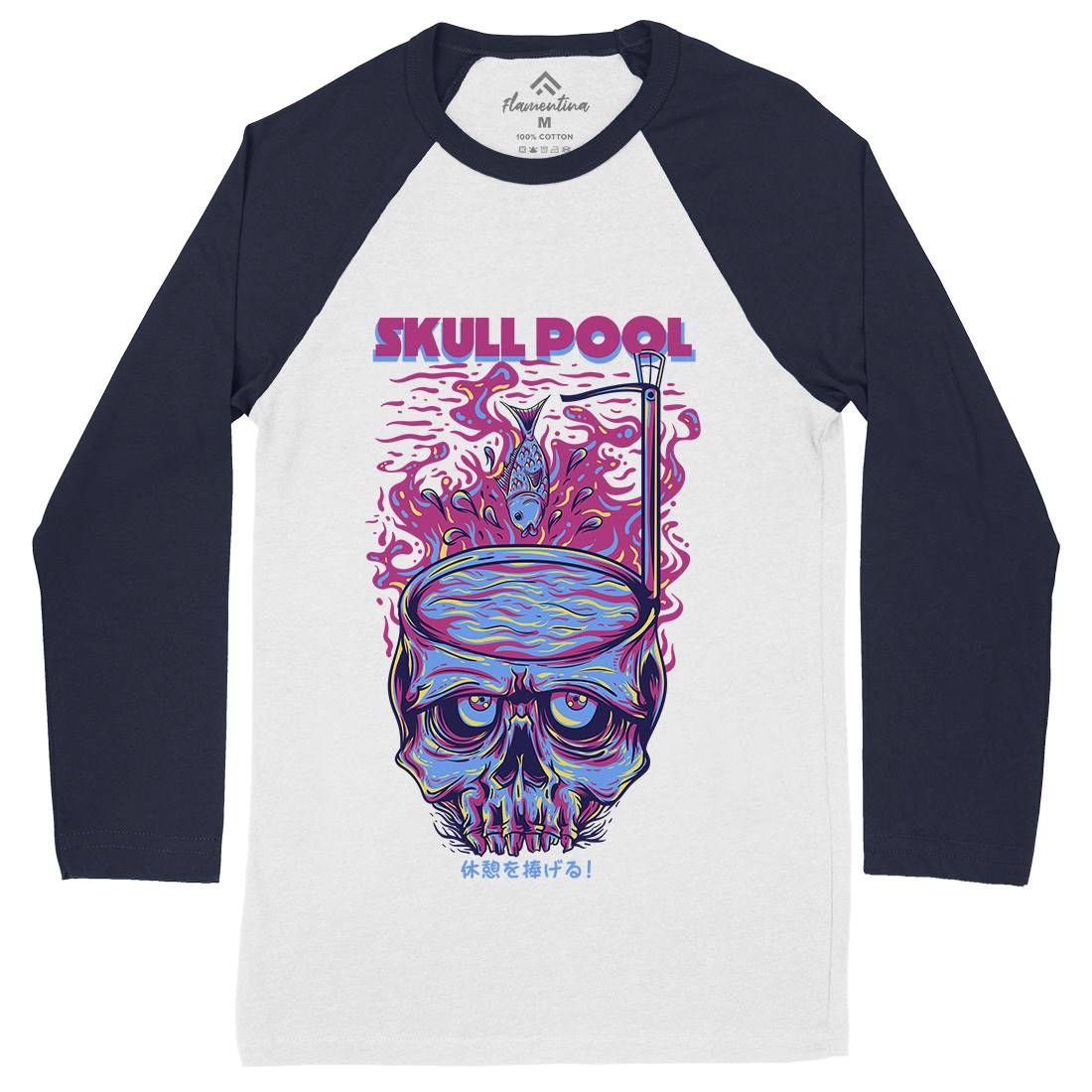 Skull Pool Mens Long Sleeve Baseball T-Shirt Horror D817