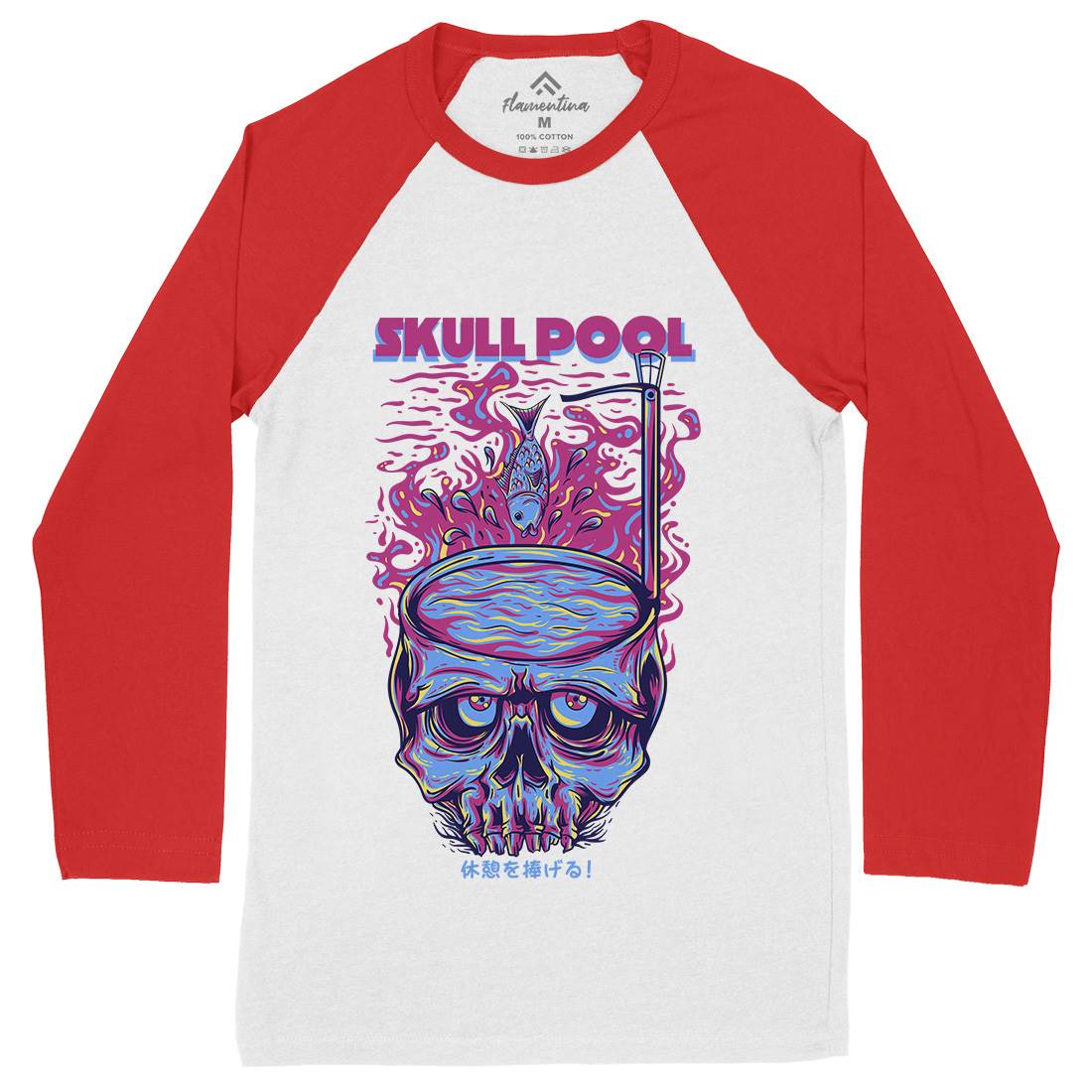 Skull Pool Mens Long Sleeve Baseball T-Shirt Horror D817