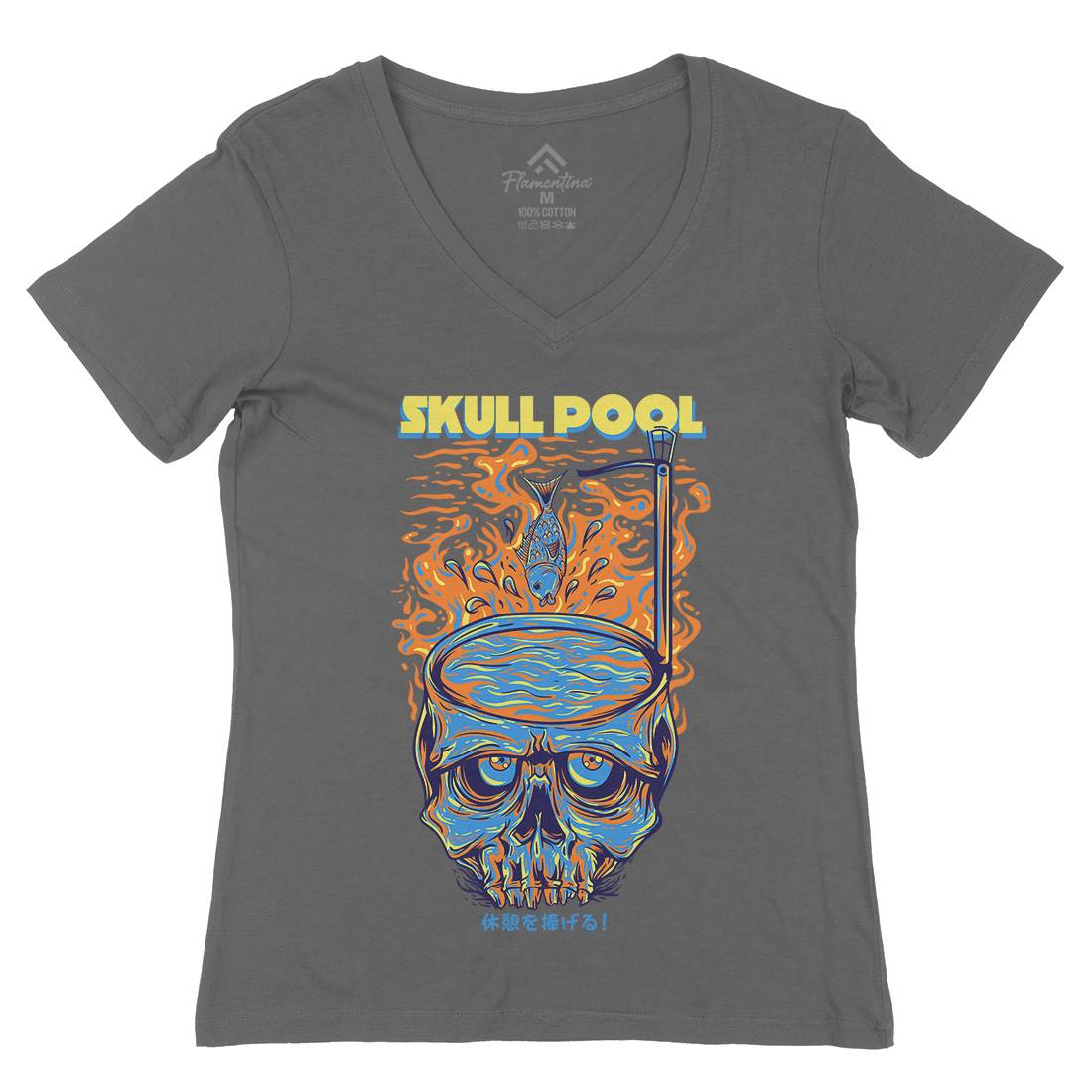 Skull Pool Womens Organic V-Neck T-Shirt Horror D817