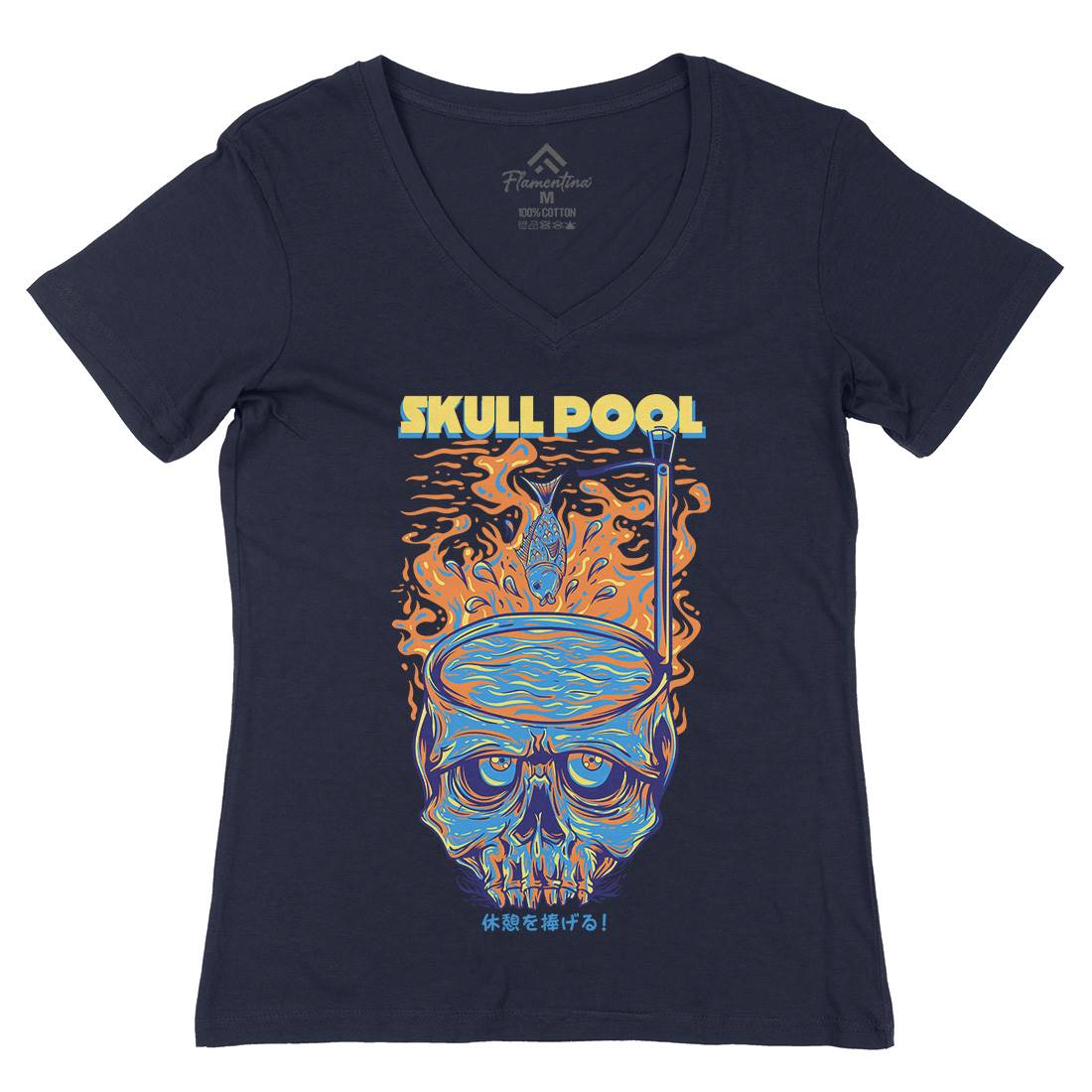 Skull Pool Womens Organic V-Neck T-Shirt Horror D817
