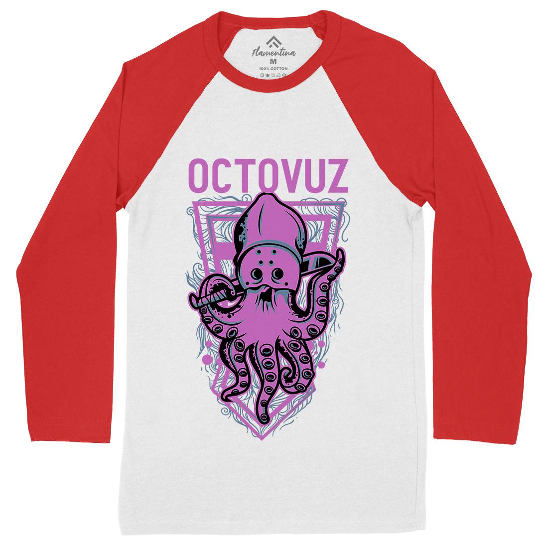 Octopus Mens Long Sleeve Baseball T-Shirt Horror D820