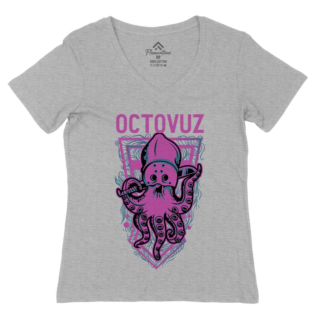 Octopus Womens Organic V-Neck T-Shirt Horror D820