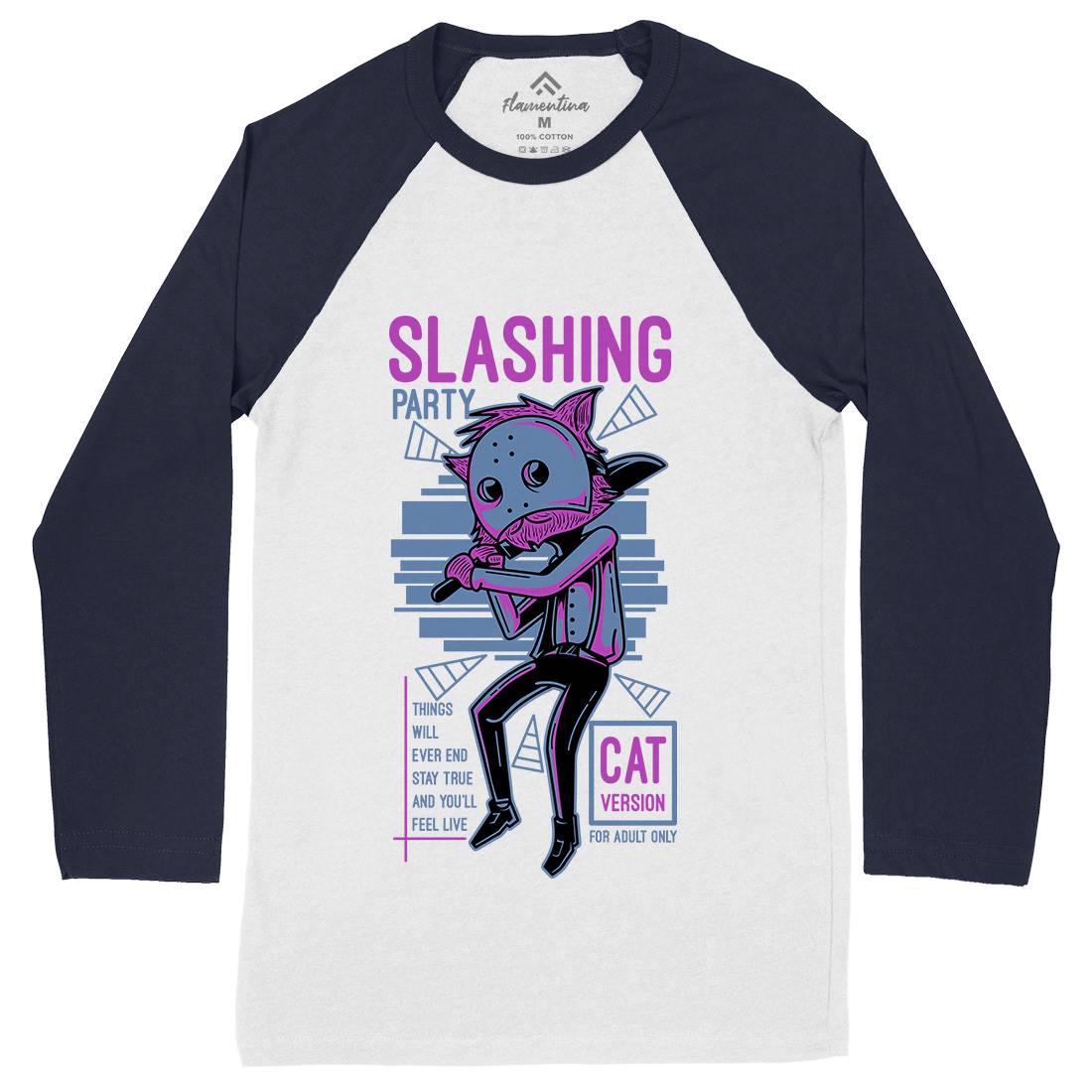 Party Cat Mens Long Sleeve Baseball T-Shirt Horror D821