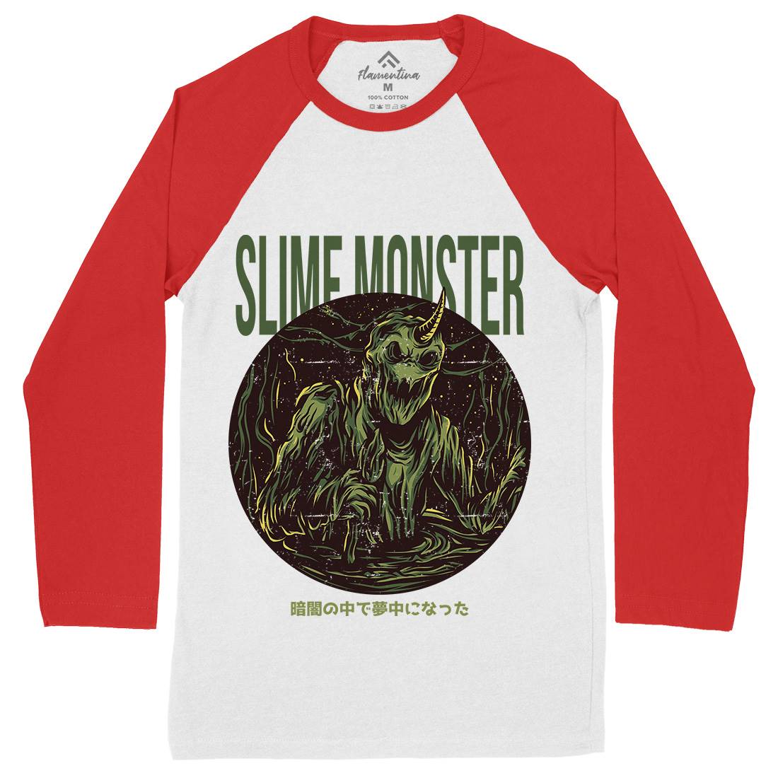 Slime Monster Mens Long Sleeve Baseball T-Shirt Horror D822
