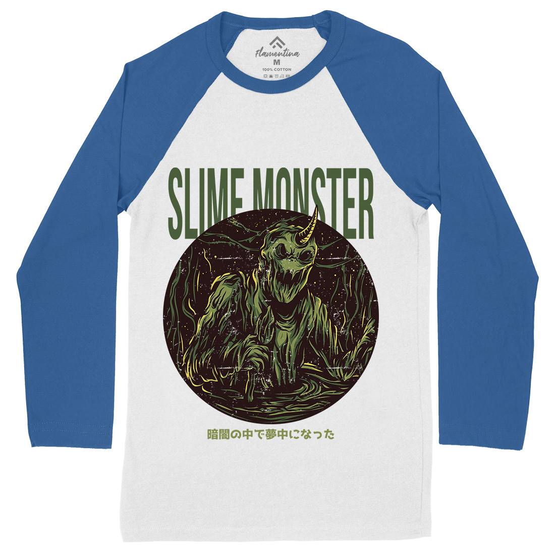 Slime Monster Mens Long Sleeve Baseball T-Shirt Horror D822