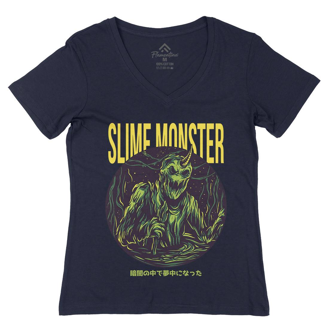 Slime Monster Womens Organic V-Neck T-Shirt Horror D822