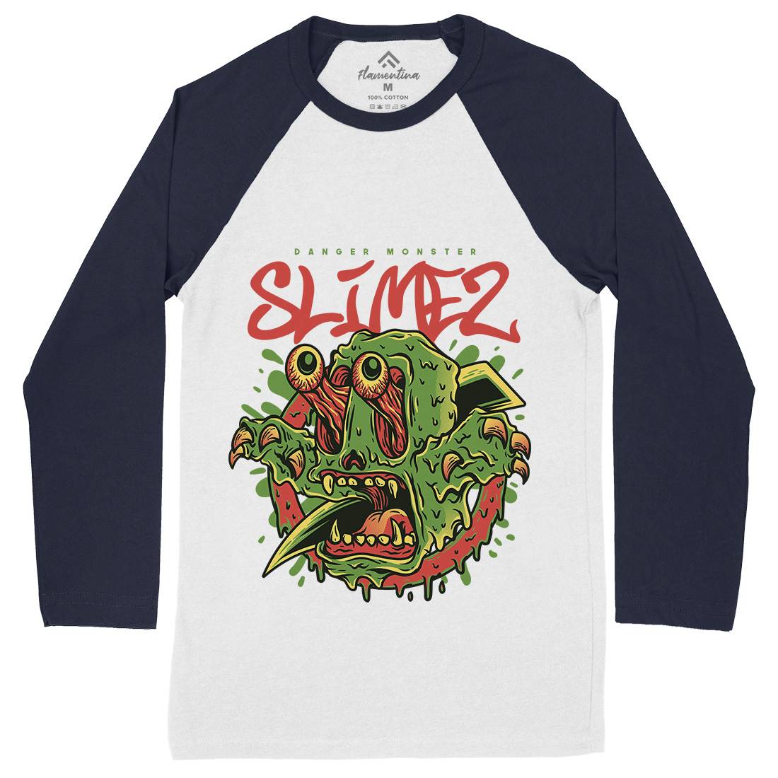 Slime Monster Mens Long Sleeve Baseball T-Shirt Horror D823