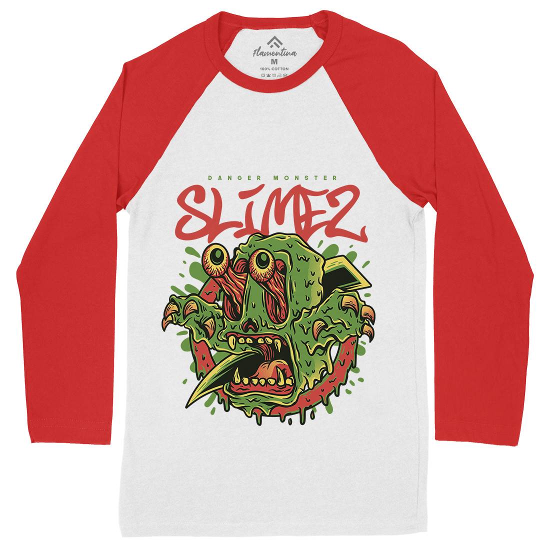Slime Monster Mens Long Sleeve Baseball T-Shirt Horror D823