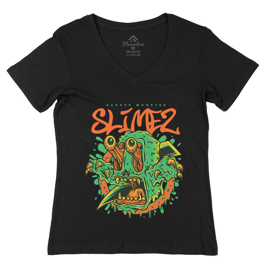 Slime Monster Womens Organic V-Neck T-Shirt Horror D823