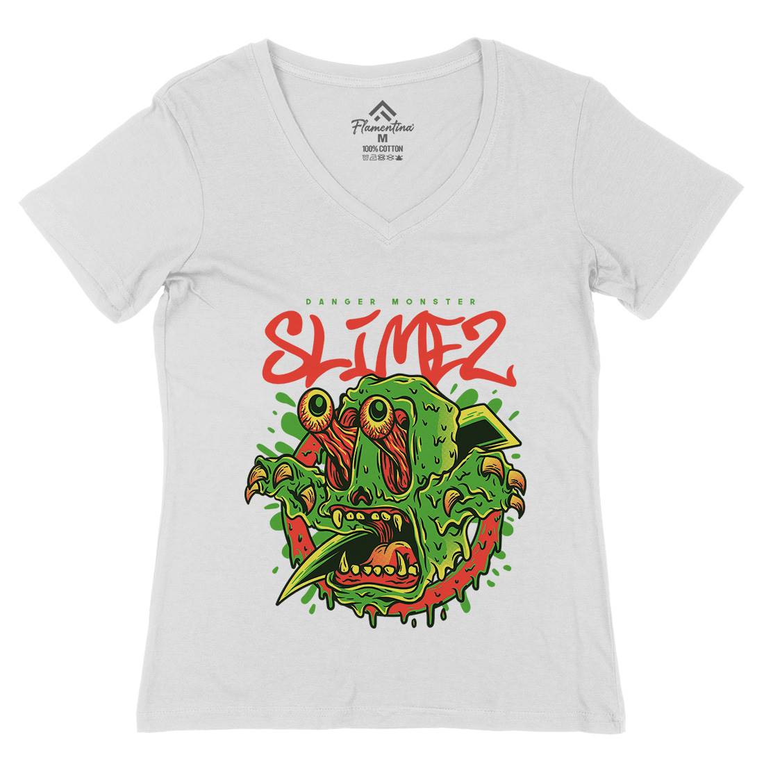 Slime Monster Womens Organic V-Neck T-Shirt Horror D823