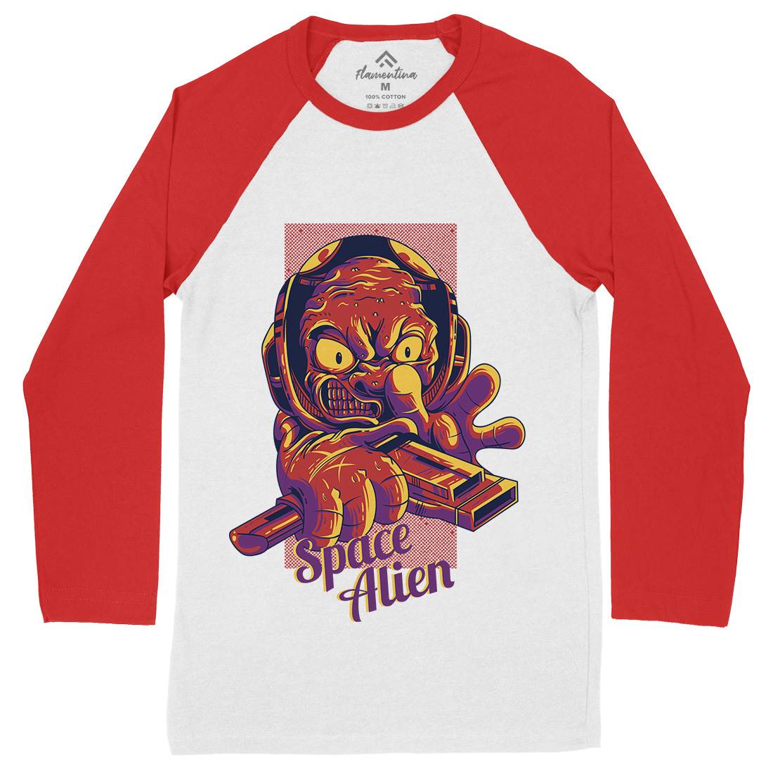 Alien Mens Long Sleeve Baseball T-Shirt Space D827