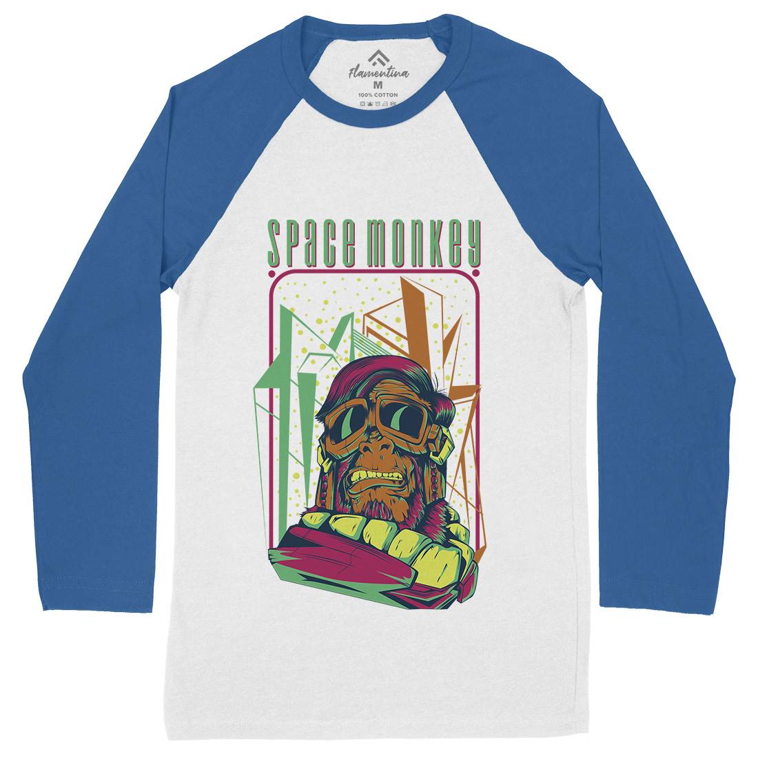 Monkey Mens Long Sleeve Baseball T-Shirt Space D828