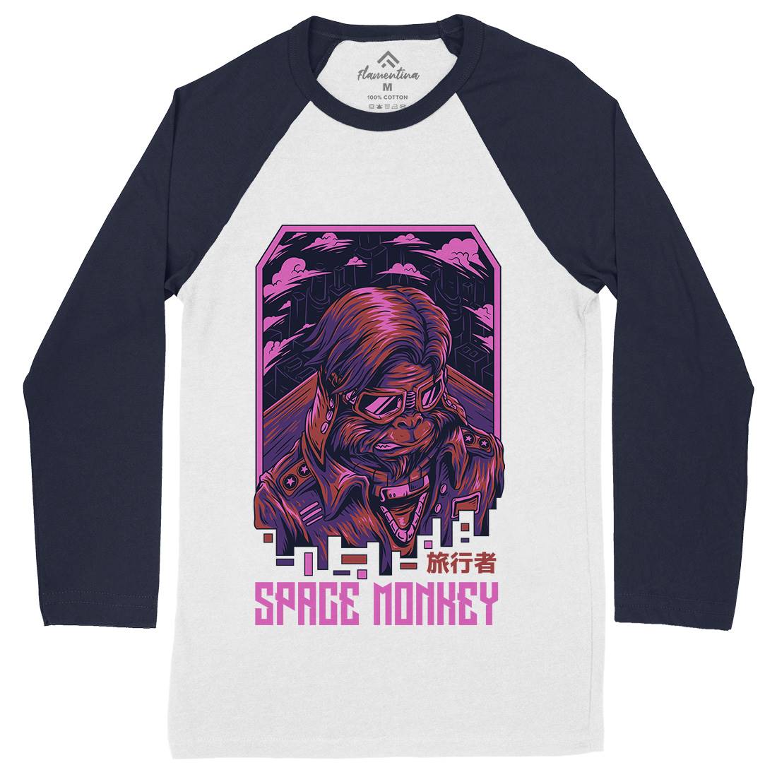 Monkey Mens Long Sleeve Baseball T-Shirt Space D829