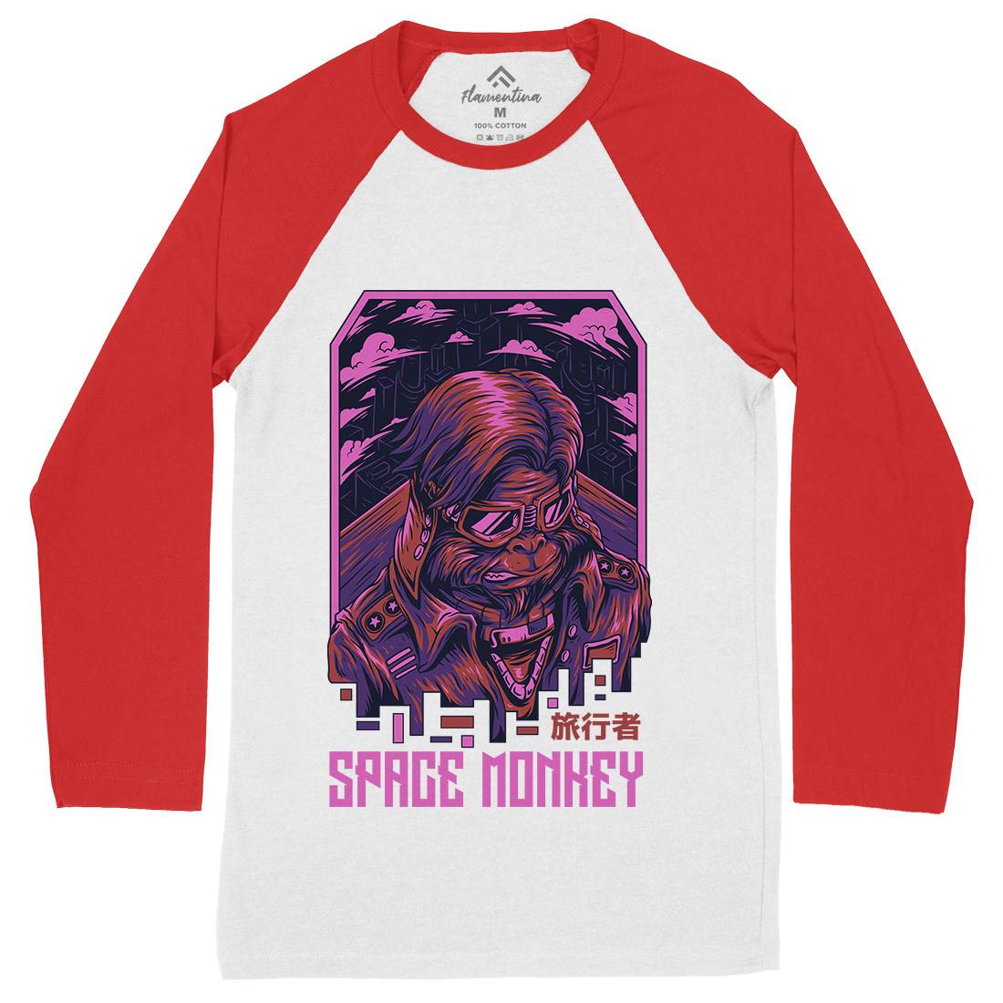 Monkey Mens Long Sleeve Baseball T-Shirt Space D829