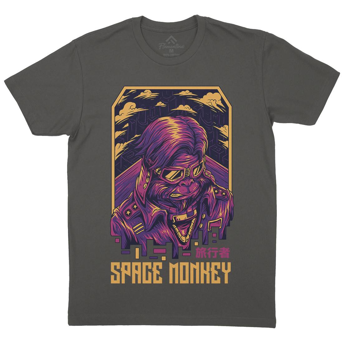 Monkey Mens Crew Neck T-Shirt Space D829