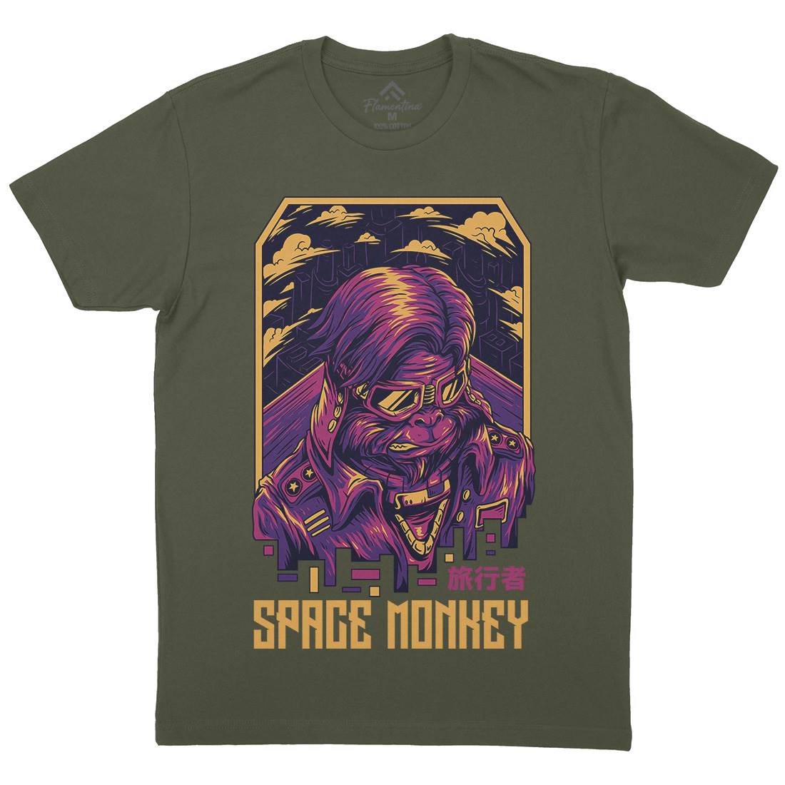 Monkey Mens Organic Crew Neck T-Shirt Space D829