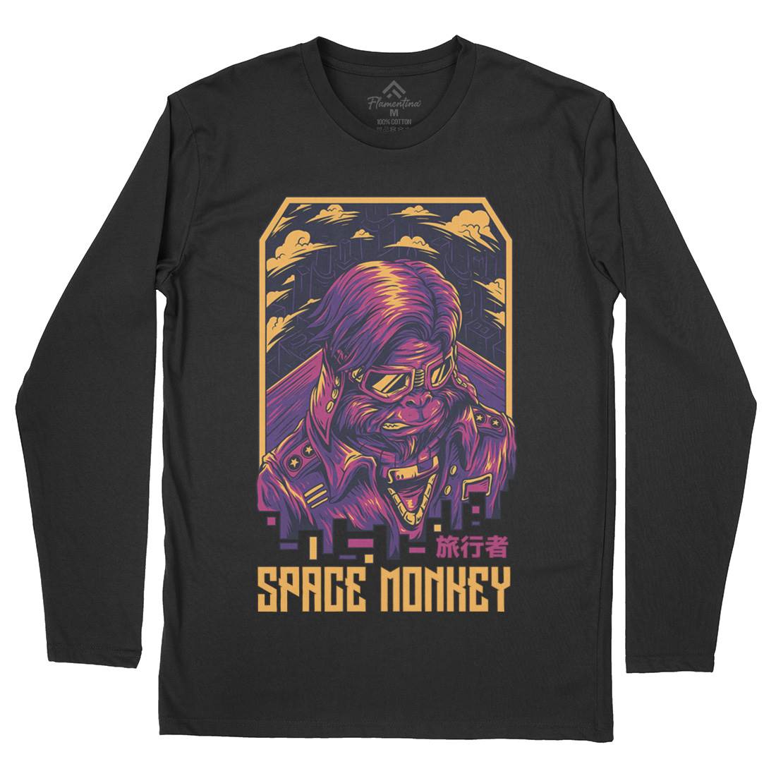 Monkey Mens Long Sleeve T-Shirt Space D829