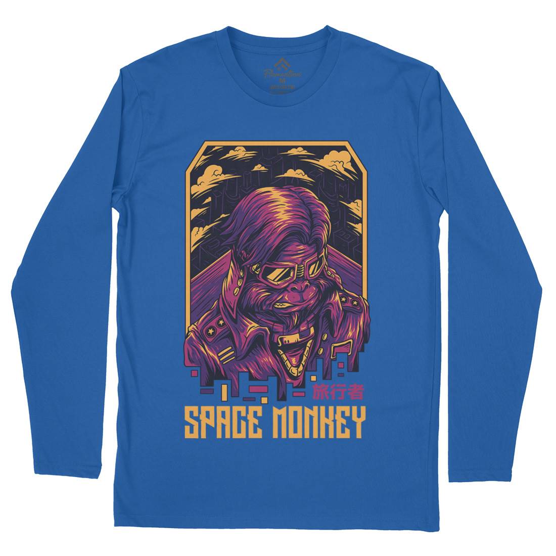Monkey Mens Long Sleeve T-Shirt Space D829