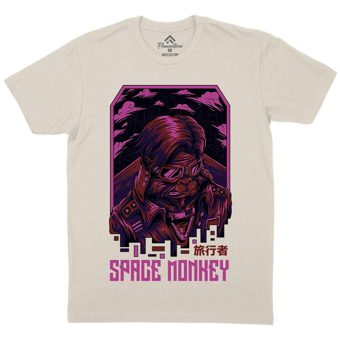Monkey Mens Organic Crew Neck T-Shirt Space D829