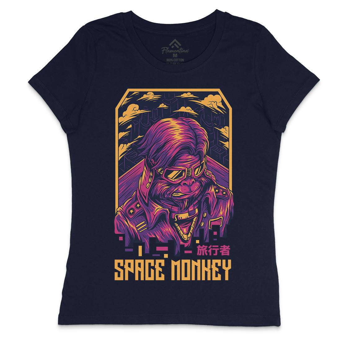 Monkey Womens Crew Neck T-Shirt Space D829