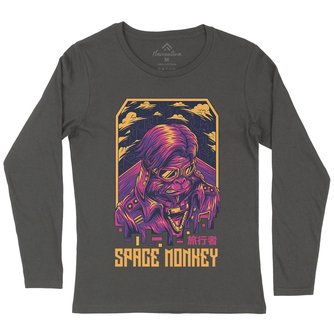 Monkey Womens Long Sleeve T-Shirt Space D829