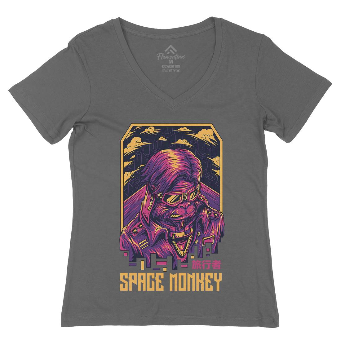 Monkey Womens Organic V-Neck T-Shirt Space D829