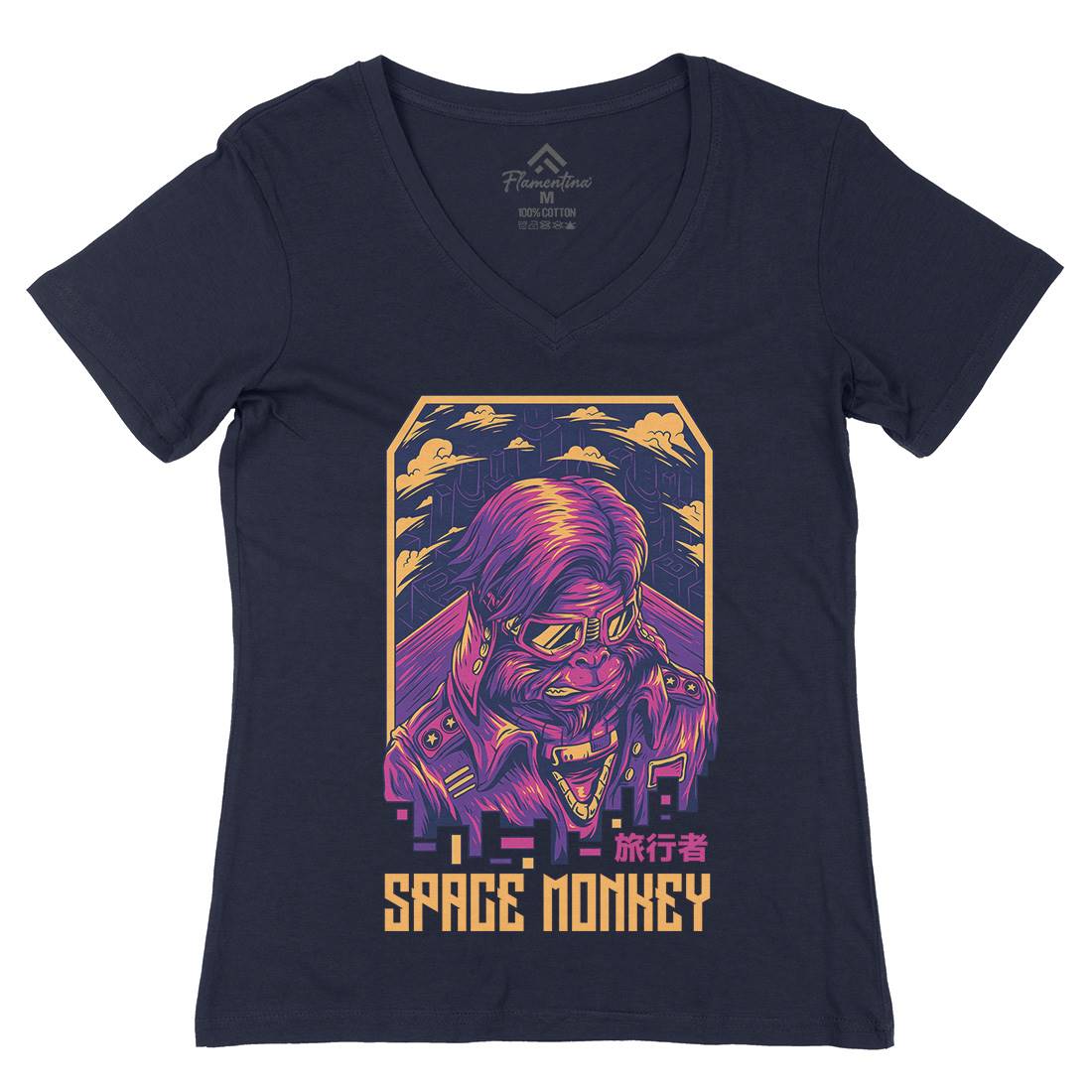 Monkey Womens Organic V-Neck T-Shirt Space D829